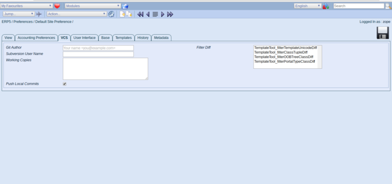 ERP5 | Open Source ERP - Preferences VCS tab
